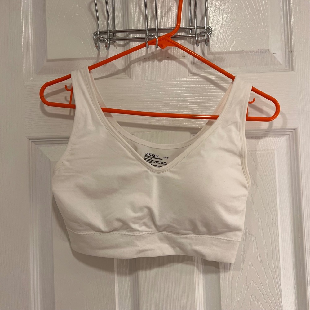 Jockey White Seamless V-Neck Bralette‎ Wireless Comfort Bra Large RN61683